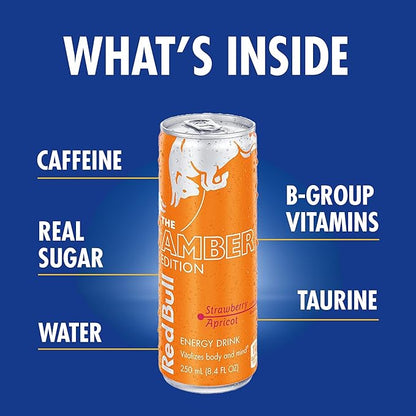 Red Bull Amber Edition Strawberry Apricot Energy Drink, 8.4 Fl Oz, 4 Cans (Pack of 4)