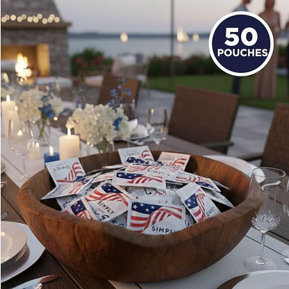 SIMPLY Peppermint US FLAG Individually Wrapped Breath Mints in Bulk, 50 Packets (2 per Packet), | Perfect for Office, School, Travel, Party Favors, Restaurants & Hospitality, Fourth of July