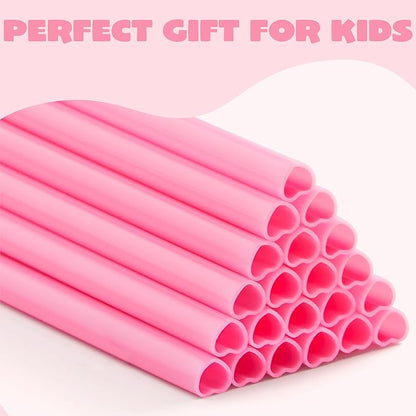 JOYIN 200 PCS Valentine Heart Shaped Pink Straws, Reusable Drinking Cute Straw for Valentine's day Cocktail, Birthday Party, Bridal Shower, Wedding Supplies, Valentine Party