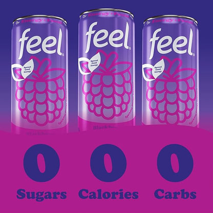 FEEL Zero Sugar Natural Energy Drink – Blackberry Pomegranate, 140mg Plant-Based Caffeine with L-Theanine for Focus, Vitamin C for Immunity, Vegan, Non-GMO, No Artificial Sweeteners, 12 Fl Oz Cans (12-Pack)