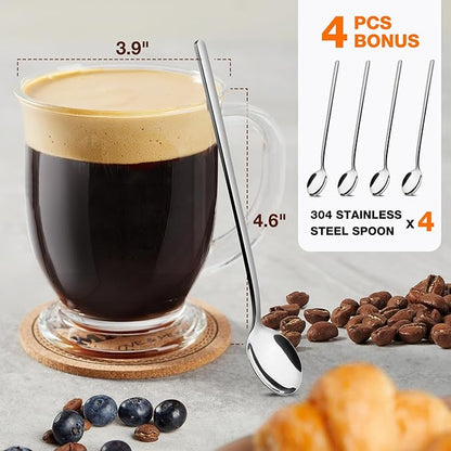 Mfacoy Glass Coffee Mugs Set of 4, Clear Large Coffee Mug 15 Oz With Handles for Hot Beverages, Clear Mugs for Tea, Cappuccino, Latte, Espresso Coffee, Juice, Glass Coffee Cups | Large Coffee Mug, With Handles, for Hot Beverages, Clear Mugs, for Tea, C...