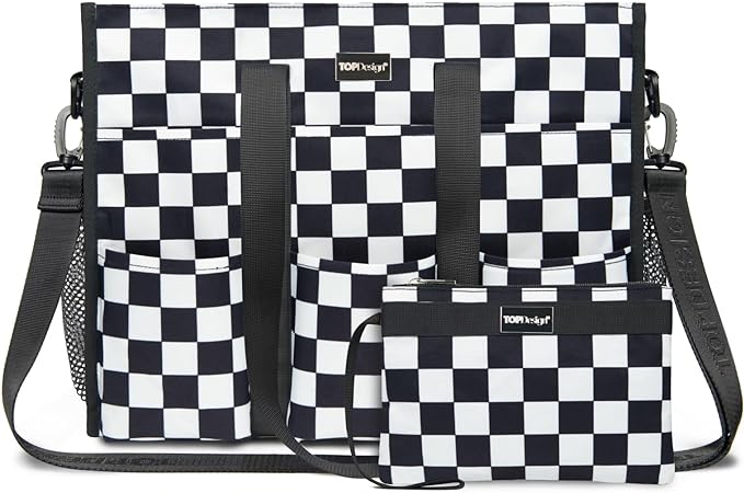 TOPDesign Utility Water Resistant Tote Bag with 22 Pockets, Top Zipper Closure & Thick Bottom Support, for Working Women