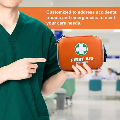 150 Pieces Mini First Aid Kit - Small Medical Kit with Hard Shell - Emergency First Aid Kit for Car, Travel, Home, Outdoor, Office, Camping, Hiking (Orange)