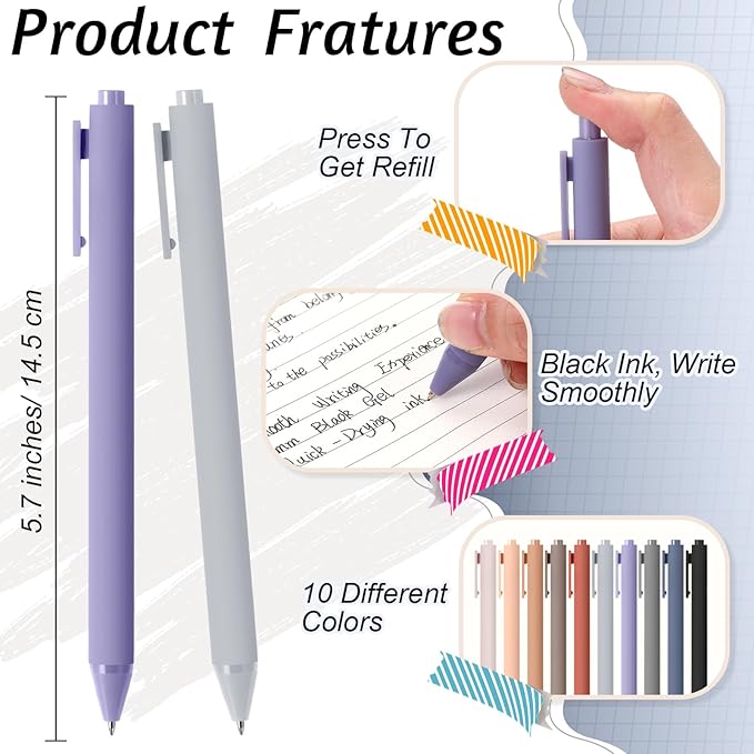 Crtiin 50 Pcs Gel Ink Pens Bulk, Black Ink 0.5mm Fine Point Retractable Pen Smooth Writing Office School Supplies for Teacher Server Operation Christmas Charity Donation Thanksgiving (Morandi Colors)