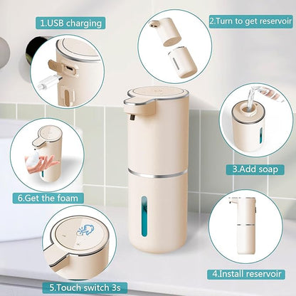 Automatic Soap Dispenser – Touchless Foaming Soap Dispenser 400ml USB Rechargeable Dispenser Electric Wall Mounted 4levels Adjustable Foam Soap Dispenser Pump for Bathroom Kitchen(Gold)