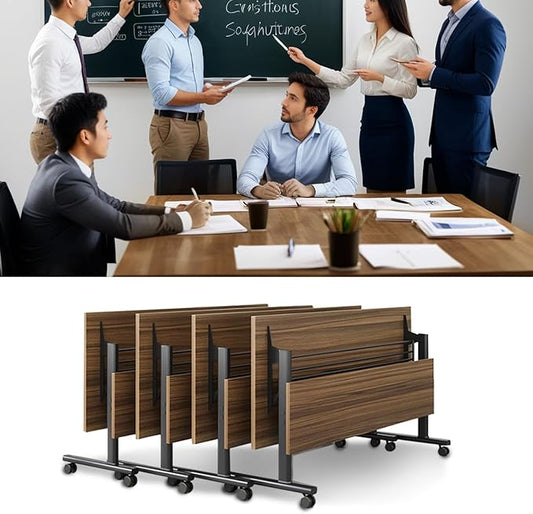 Mobile Conference Table,Modular Meeting Seminar Table,Portable Rolling Conference Training Table with Silent Wheels,Folding Flip Top Conference Room Tables for Office,Classroom,Meeting (6pcs, 47.2in)