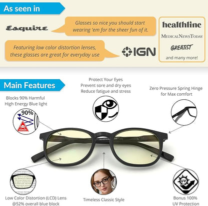 J+S Vision Blue Light Blocking Glasses for Men Women | Computer Gaming Work| Anti Strain Fatigue UV Glare | Medium-Small Fit