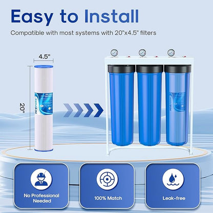 ICEPURE 20" x 4.5" Whole House Pleated Sediment Filter for Well Water,Remove Rust,Chlorine, Replacement Cartridge for ECP5-BB, AP810-2, HDC3001, SPC-45-1005, CP5-BB, ECP1-20BB, S1-20BB,R30-20BB,2Pack