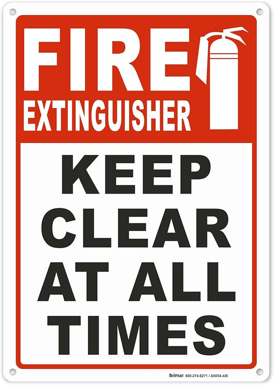 Brimar - 7 x 10" - Fire Extinguisher Keep Clear Sign - Polyethylene Plastic - Bold Text And Symbol - Easy Installation