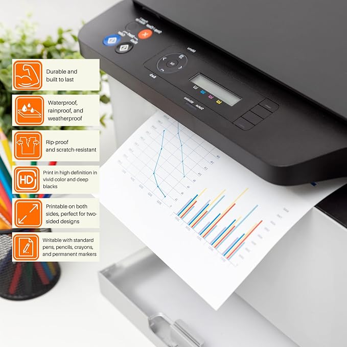 TerraSlate Premium Waterproof Laser Printer Copy Paper, 8.5" x 11", 8 Mil Rain, Weatherproof, 50 Sheets