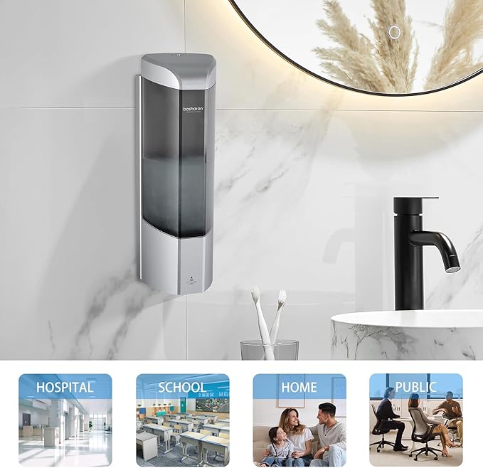 Automatic Soap Dispenser Wall Mount 700ml,Touchless Electric Sensor Liquid Gel Hand Sanitizer Dispenser Battery Operated for Office Home Kitchen Bathroom Hotel Restaurant Commercial (B-162-Sliver)