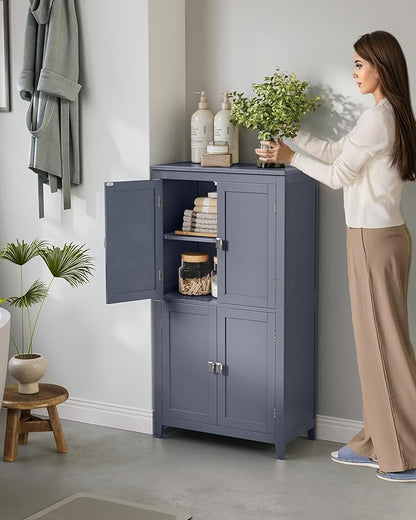 VASAGLE Floor Storage Cabinet, Freestanding Storage Unit with 4 Doors, Adjustable Shelves, 11.8 x 23.6 x 43.3 Inches, for Entryway, Bathroom, Slate Gray UBBC552G01V