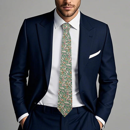 Cotton Floral Ties for Men 2.76" Men's Skinny Tie Linen Flower Printed Neck Tie for Wedding Dating Party