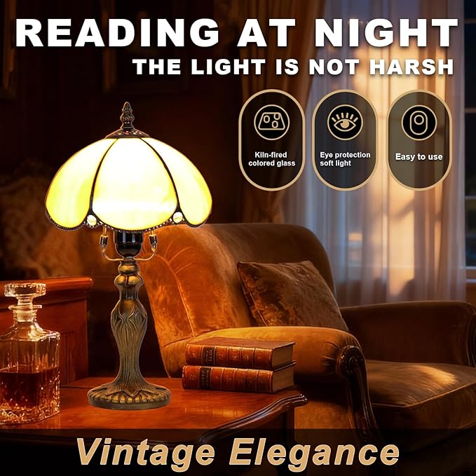 Stained Glass Lamp, Simple European Table Lamp, 8 Inch Small Antique Lamp, for Bedside Nightstand Bedroom Living Room Home Office