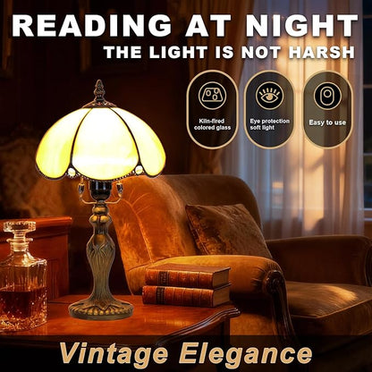 Stained Glass Lamp, Simple European Table Lamp, 8 Inch Small Antique Lamp, for Bedside Nightstand Bedroom Living Room Home Office