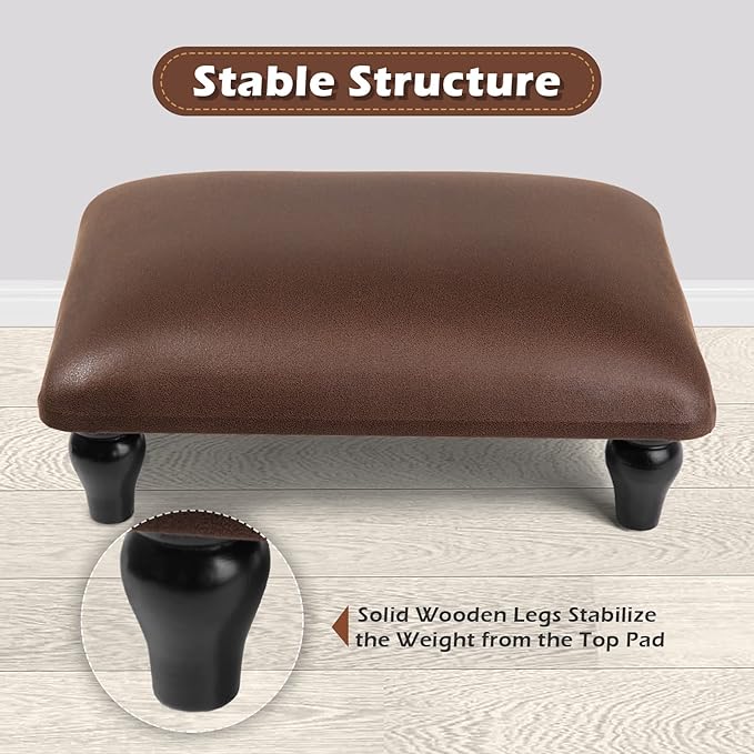 Small Foot Stool Ottoman with Stable Wood Legs Upholstered Footstool Padded Foot Rest Step Stool for High Beds Seat Chair Couch Sofa Patio Bedroom Living Room Office (5.9" H-Brown)