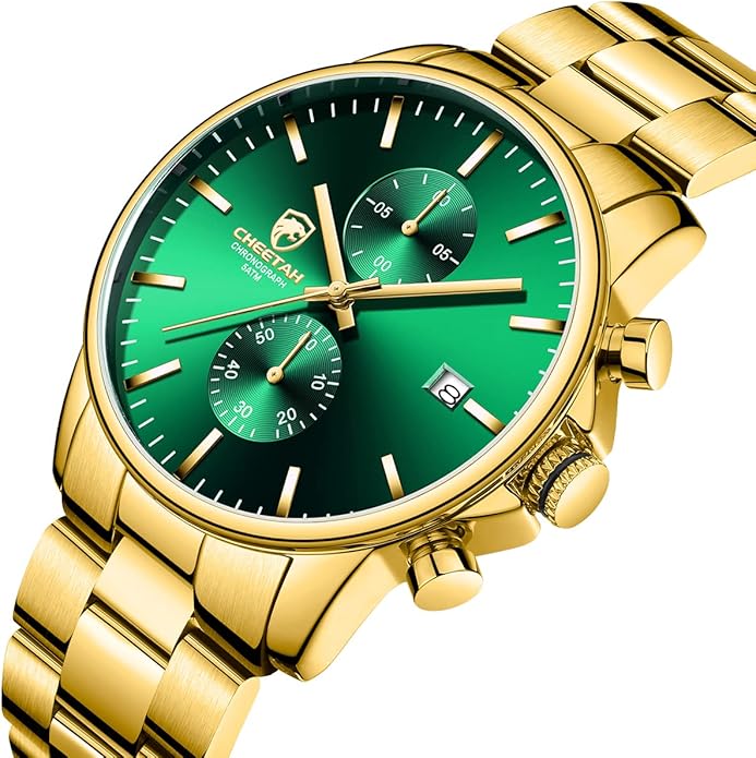 GOLDEN HOUR Fashion Business Mens Watches with Stainless Steel Waterproof Chronograph Quartz Watch for Men, Auto Date