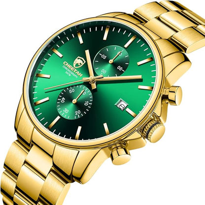 GOLDEN HOUR Fashion Business Mens Watches with Stainless Steel Waterproof Chronograph Quartz Watch for Men, Auto Date