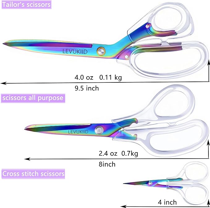 9 Inch All Purpose Scissors for Adults - Ins Style Clear Resin Handle, 2Cr13 Stainless Steel Sharp Blade - Ideal for Fabric Crafts