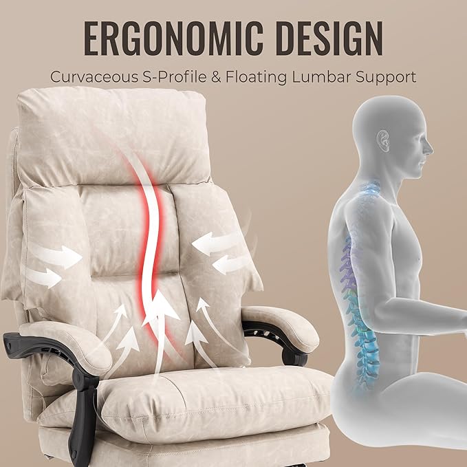 Office Chair with Footrest 500lbs,Reclining Leather Computer Chair for Heavy People, Big and Tall Comfy Executive Desk Chair with Lumbar Support & Pillow Black,High Back Vintage Color