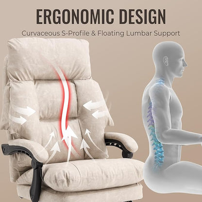 Office Chair with Footrest 500lbs,Reclining Leather Computer Chair for Heavy People, Big and Tall Comfy Executive Desk Chair with Lumbar Support & Pillow Black,High Back Vintage Color