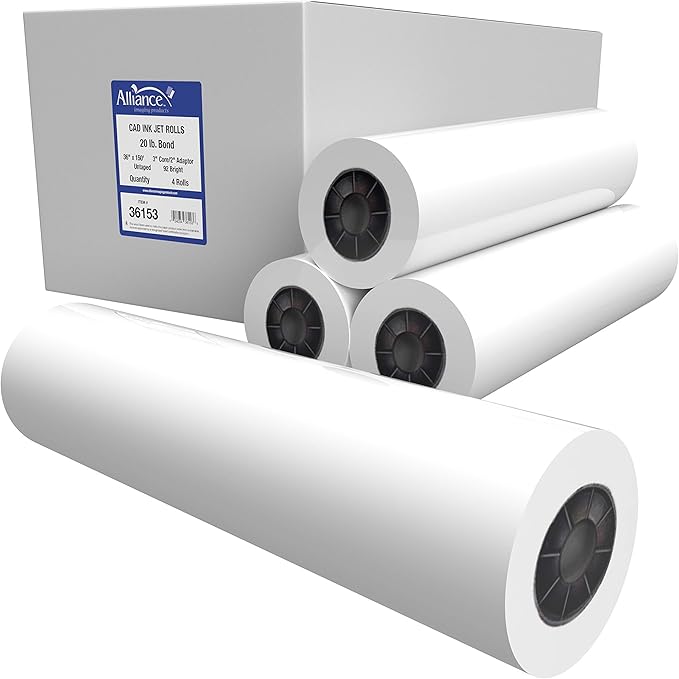 Alliance Wide Format Paper CAD Bond Rolls (20lb | 4 Rolls, 36 In x 150 Ft | 3" Core)