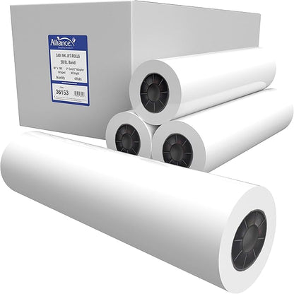 Alliance Wide Format Paper CAD Bond Rolls (20lb | 4 Rolls, 36 In x 150 Ft | 3" Core)
