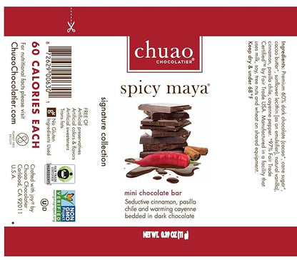 Chuao Chocolatier Spicy Maya Dark Chocolate Bars | Gourmet Cinnamon Cayenne Artisan No Preservatives | 24 Pack (0.39 oz each)