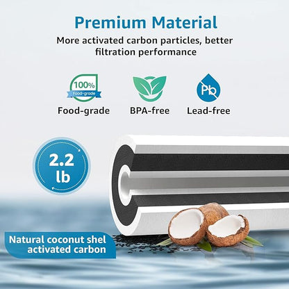 AQUA CREST FXHTC Whole House Water Filter, Well Water Filter Replacement for GE® FXHTC, GXWH40L, American Plumber W10-PR, Culligan® RFC-BBSA, W10-BC, Carbon Filters, 5 Micron, Pack of 3