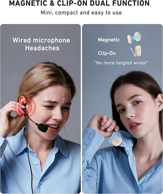 Voice Amplifier for Teachers with Wireless Lavalier Lapel Microphone Portable Bluetooth Microphone & Speaker, Rechargeable Bullhorn Megaphone for Classroom, Meetings, Yoga, Training, Tour Guides