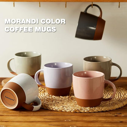 White Ceramic Coffee Mugs Set of 6 (Large),18 oz Coffee Cups with Handle, Latte Mug, Big Mug for Women, Men, Great for Tea Hot Chocolate, Microwave Safe, Modern, Unique Style for Any Kitchen
