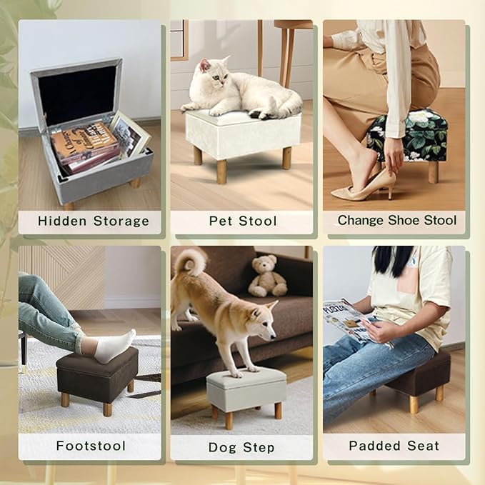 lumizone Small Ottoman with Storage Footstool Compact Foot Rest Stool for Living Room Under-Desk Entryway or Bedroom 10.63" Low-Height Storage Ottoman Cube Lightweight & Stylish (Gray)
