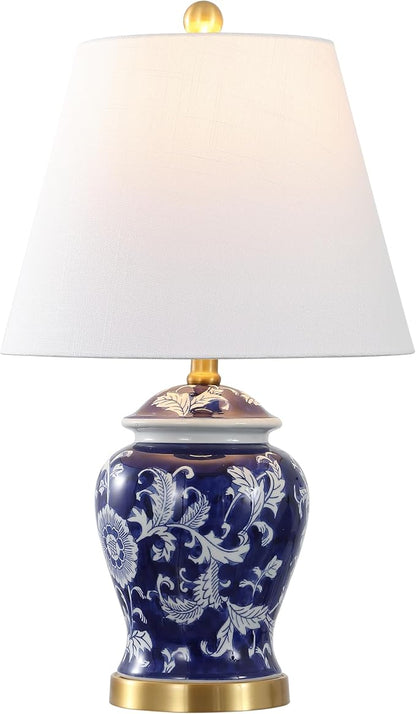 JONATHAN Y JYL3005D Penelope 22" French Country Cottage Ceramic/Iron Chinoiserie Ginger Jar LED Table Lamp, Navy/White for Bedroom, Living Room, Office, College