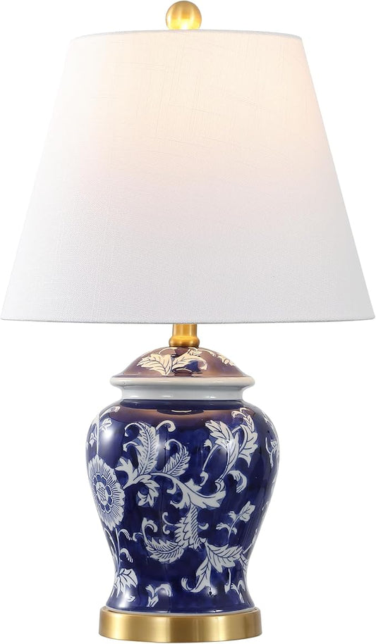 JONATHAN Y JYL3005D Penelope 22" French Country Cottage Ceramic/Iron Chinoiserie Ginger Jar LED Table Lamp, Navy/White for Bedroom, Living Room, Office, College