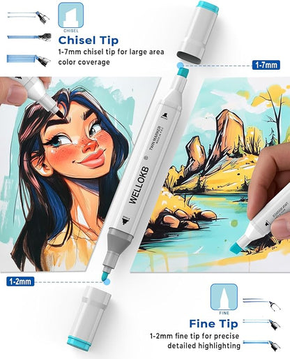 Alcohol Markers, 100 Colors Dual Tip Art Markers for Coloring, Drawing, Illustrations, Book Painting, Alcohol Based with Carrying Case for Adult Kids
