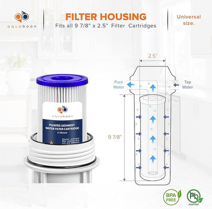 Aquaboon 1 Micron Pleated Water Filter 10 x 2.5 - Whole House Sediment Filter Replacement Cartridge Compatible with WFPFC3002, WHKF-WHPL, 50-Pack