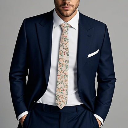 Cotton Floral Ties for Men 2.76" Men's Skinny Tie Linen Flower Printed Neck Tie for Wedding Dating Party