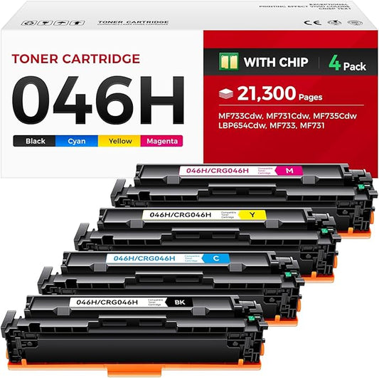 046H Toner Cartridge Set 4-Pack MF733Cdw Toner (Black Cyan Yellow Magenta) Replacement for Canon 046 046H High Yield Works with Canon Color imageCLASS MF733Cdw MF731Cdw MF735Cdw LBP654Cdw Printer Ink