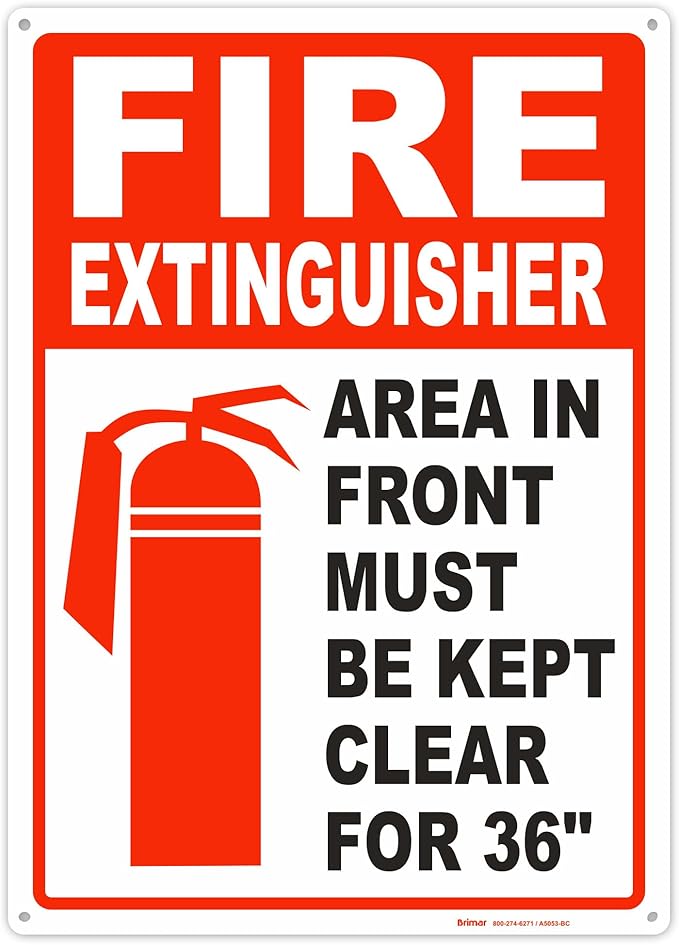 Brimar - 10 x 14" - Fire Extinguisher Keep Clear Sign - Polyethylene Plastic - Safety Promotion - Easy Installation