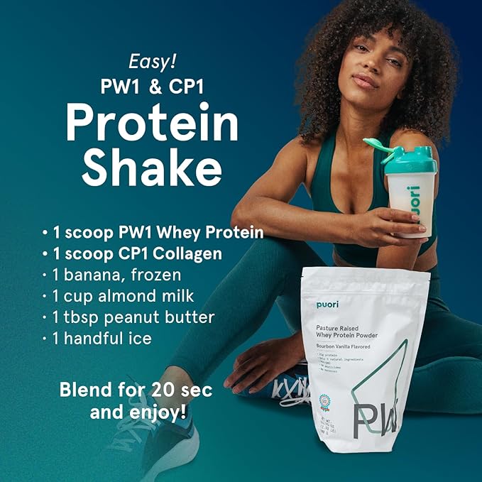Puori Whey Protein Powder, Dark Chocolate - PW1 Pasture-Raised, Grass-Fed Whey Protein Powder Drink Mix containing BCAA Amino Acids - Post-Workout Supplement for Muscle Gain & Recovery - 30 Servings
