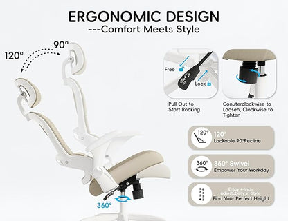 TRALT Office Chair - Ergonomic Office Chair with Back Support, Computer Chair - Home Office Desk Chairs, 330lbs Wide Seat Big and Tall Office Chairs with Headrest, Comfy Desk Chairs (Beige)