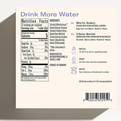 Waterdrop Hydration Cubes with Electrolytes, Vitamins C and Vitamin B3, Blueberry Iced Tea Flavor Water Enhancer Cubes for Still & Sparkling Water, Gluten Free, Low Calorie, Sugar Free, 24 Count