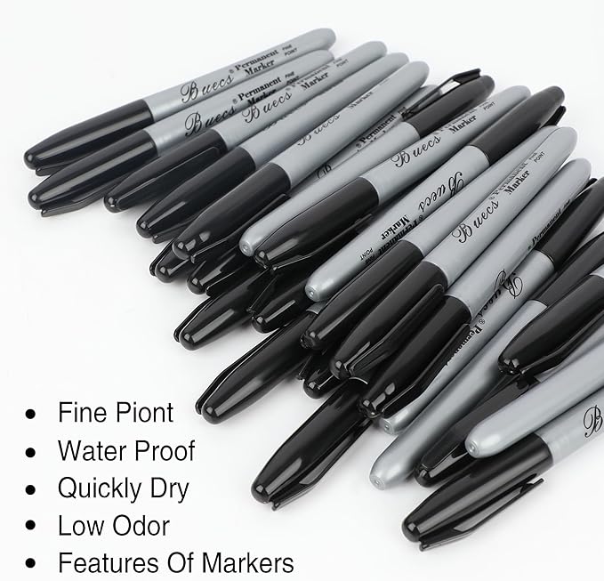 Permanent Markers, 200 Count Black Permanent Markers, Fine Point, Waterproof & Smear Proof Markers, Quick Drying, Office Supplies for School, Office, Home