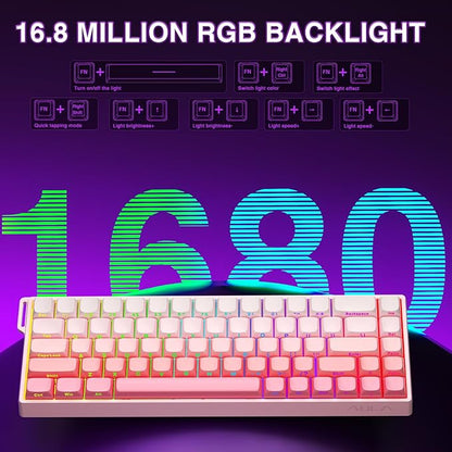 AULA WIN68 HE Mechanical Gaming Keyboard 60%, Hall Effect Magnetic Switch, Fast Trigger Mode Adjustable Actuation, 8000Hz Polling Rate, RGB Backlit, Wired Pink Keyboard for Laptop/PC Gamer