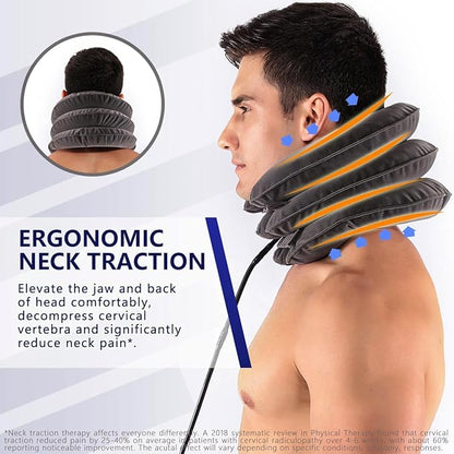 Cervical Neck Traction Device for Instant Neck Pain Relief - Inflatable & Adjustable Neck Stretcher Neck Support Brace, Neck Traction Pillow for Home Use Neck Decompression (Classic Gray)