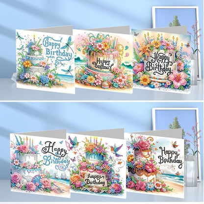 6PCS Diamond Art Painting Greeting Cards,Happy Birthday Cards with Envelopes,DIY Card Making Kits Thank You Card Arts Crafts for Birthday
