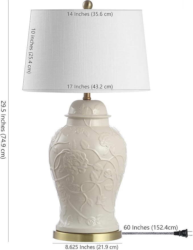 JONATHAN Y JYL6604A Naiyou 29.5" Ceramic Classic Traditional LED Lamp Table Lamp French Country Bedside Desk Nightstand Lamp for Bedroom Living Room Office College Bookcase LED Bulb Included, Cream