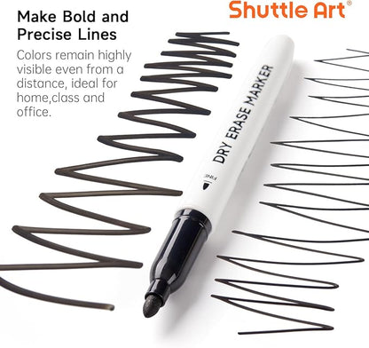 Shuttle Art Black Dry Erase Markers, 60 Pack Magnetic Whiteboard Markers with Erase,Fine Point Dry Erase Markers Perfect For Writing on Whiteboards, Dry-Erase Boards,Mirrors for School Office Home