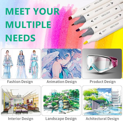 Alcohol Markers 120 Colors with Base Support, Drawing Art Markers Perfect for Students Kids and Adults Comics Sketching Illustration Artistic Creation Gift