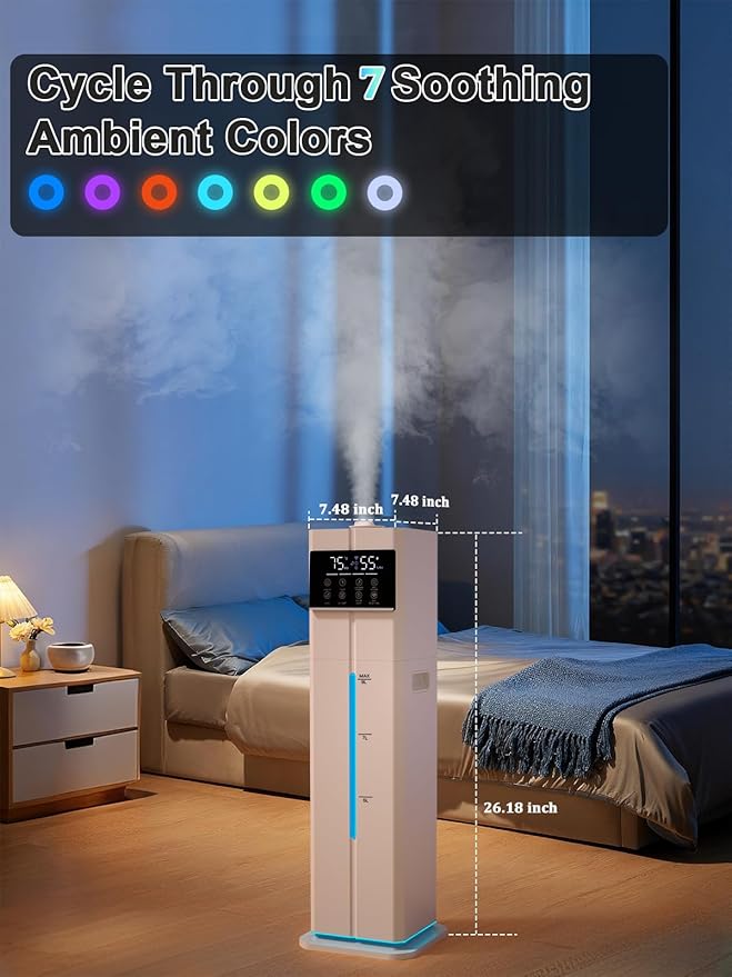 9L/2.4Gal Smart Cool Mist Humidifier, Top Fill Quiet Humidifier Large Room, Covers 550ft², App & Remote Control, 60H Runtime, 7 Colors Light, 4 Mist Modes Humidifiers for Bedroom, Office, White